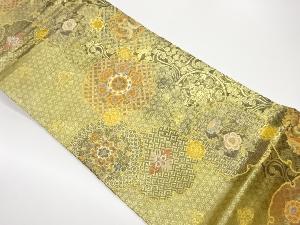 雪輪に華紋・向かい鳥模様織出し袋帯